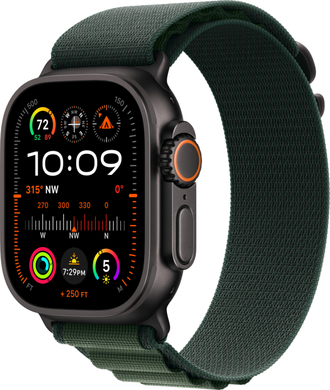 Apple Watch Ultra 2 4G 49mm Zwart Alpine Band Groen L