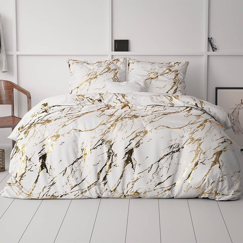 Dekbedovertrek Glamour Marble - Tweepersoons (200x200 cm) - Wit Microvezel - Dessin: Patroon, Luxe - Sleeptime - Dekbed-Discounter.nl