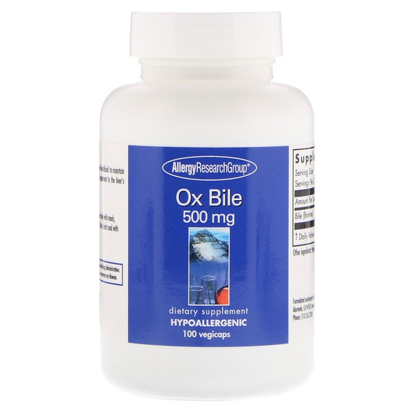 Ox Bile 500 mg 100 Vegetarian Capsules - Allergy Research Group