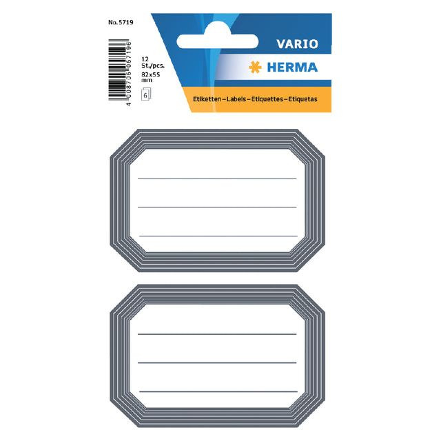 Etiket HERMA 5719 82x55mm schrift grijze rand 12stuks | Blister a 6 vel