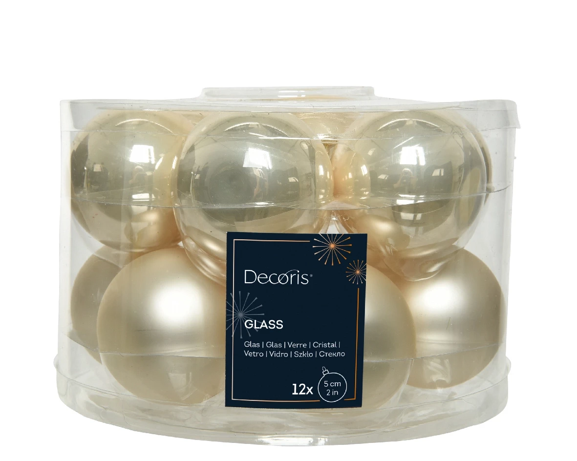 Decoris kerstballen Glas 12st parel 5cm