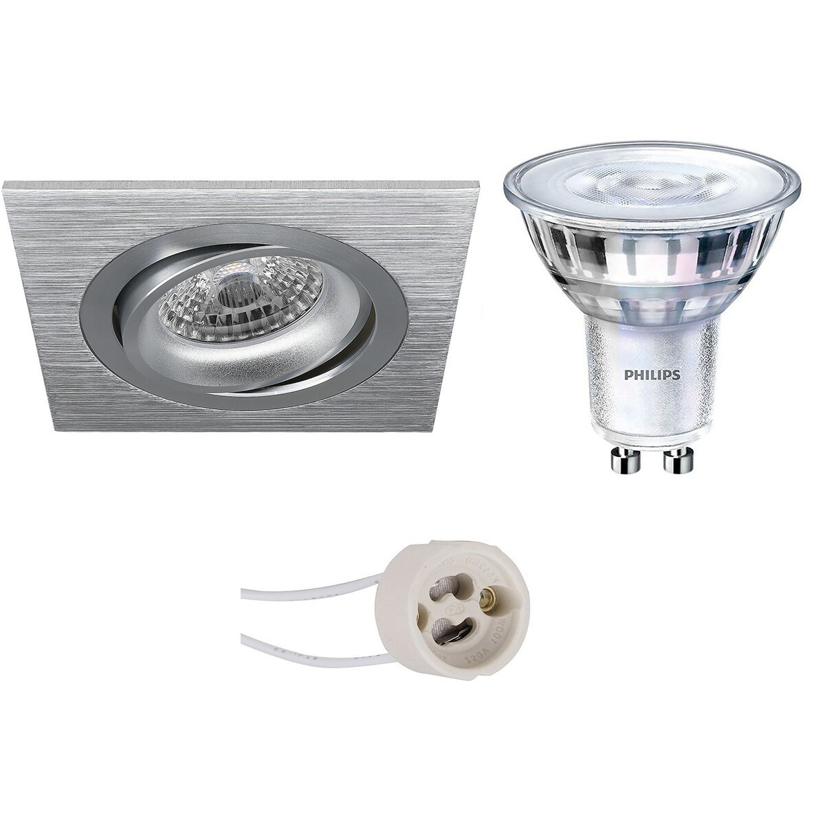 LED Spot Set - Pragmi Borny Pro - GU10 Fitting - Inbouw Vierkant - Mat Zilver - Kantelbaar - 92mm - Philips - SceneSwitch 827 36D - 1.5W-5W - Warm Wit 2200K-2700K - Dimbaar