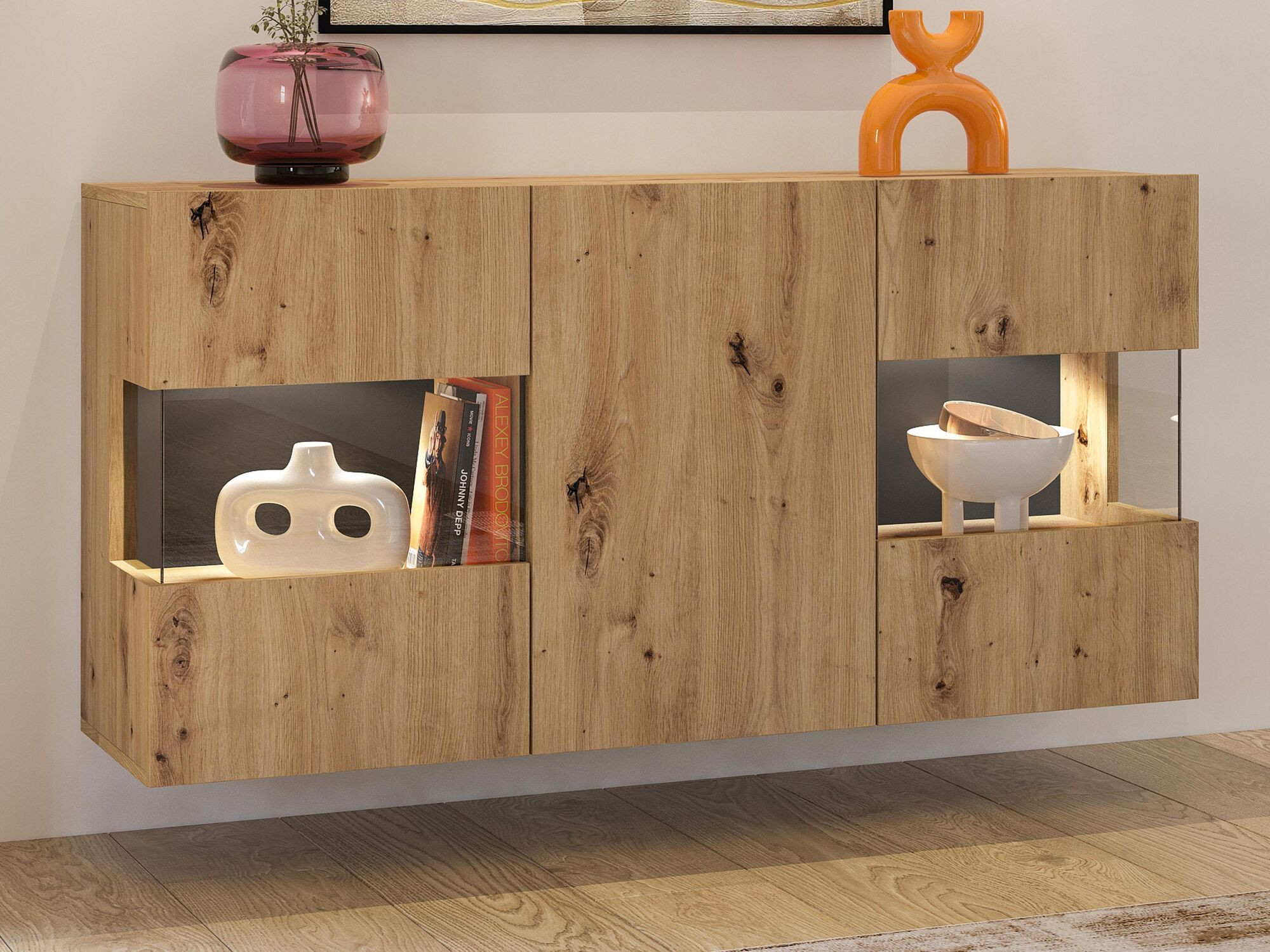 Dressoir AVATAR 3 deuren artisan eik zonder led