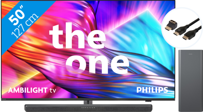 Philips The One 50PUS8909 - Ambilight (2024) + Soundbar + Hdmi kabel