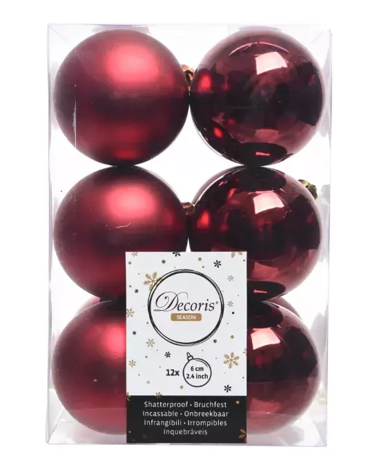 Decoris kerstballen plastic 12st ossenbloed 6cm