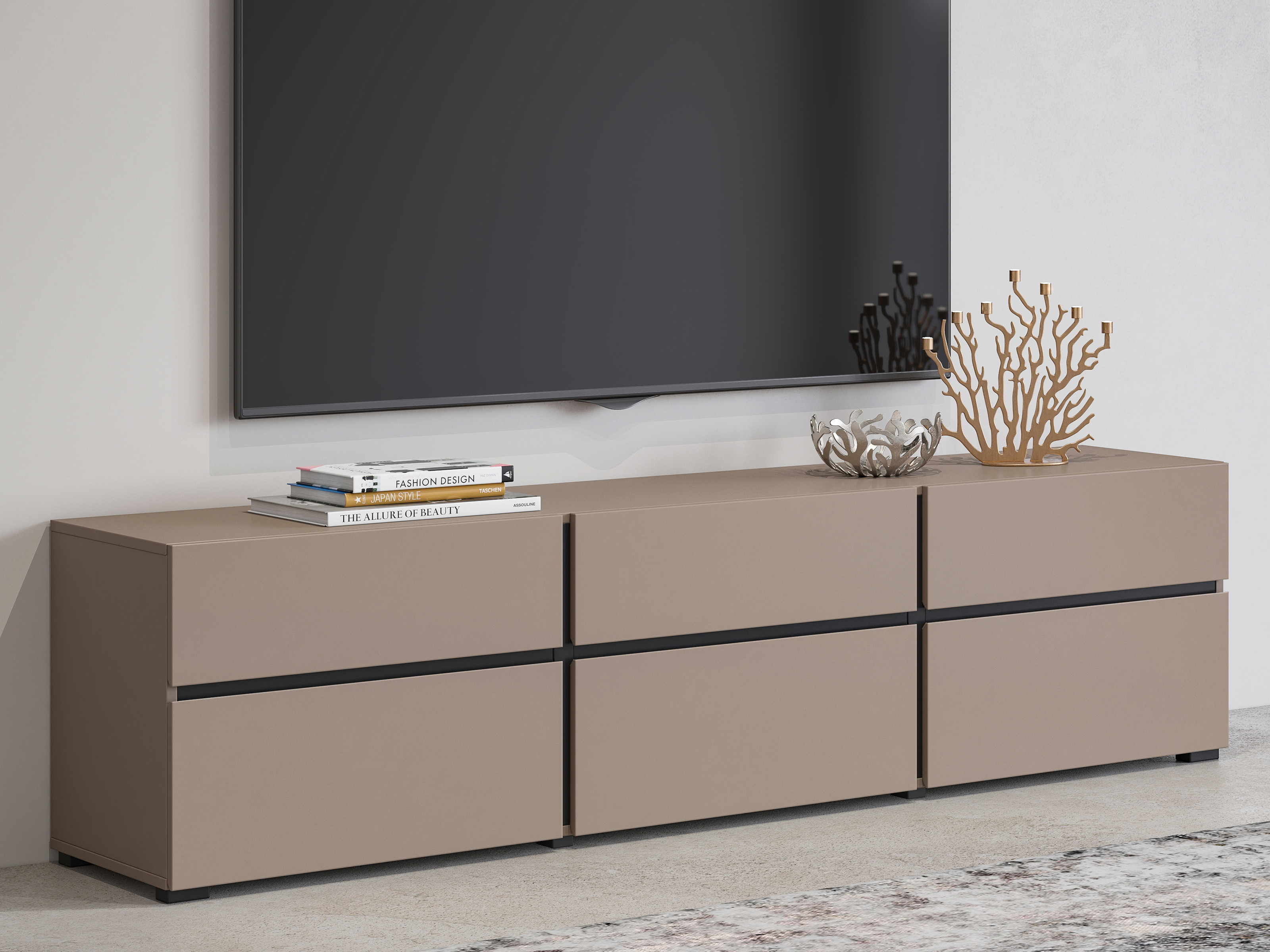 Tv-meubel CROSSAIR 3 klapdeuren 3 lades taupe