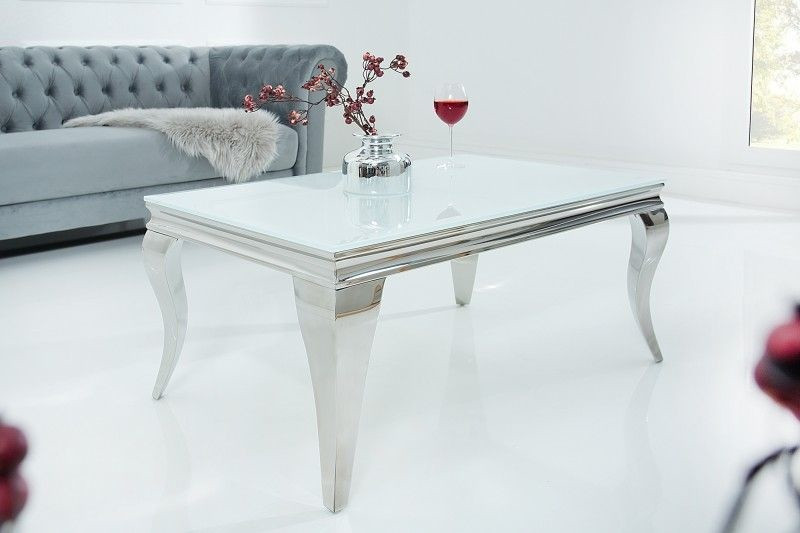 Elegante salontafel MODERN BAROK 100cm zilver met wit opaalglas - 37353