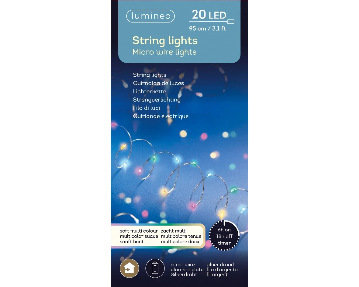 Lumineo Microled string 95cm zilver/zacht multi colour