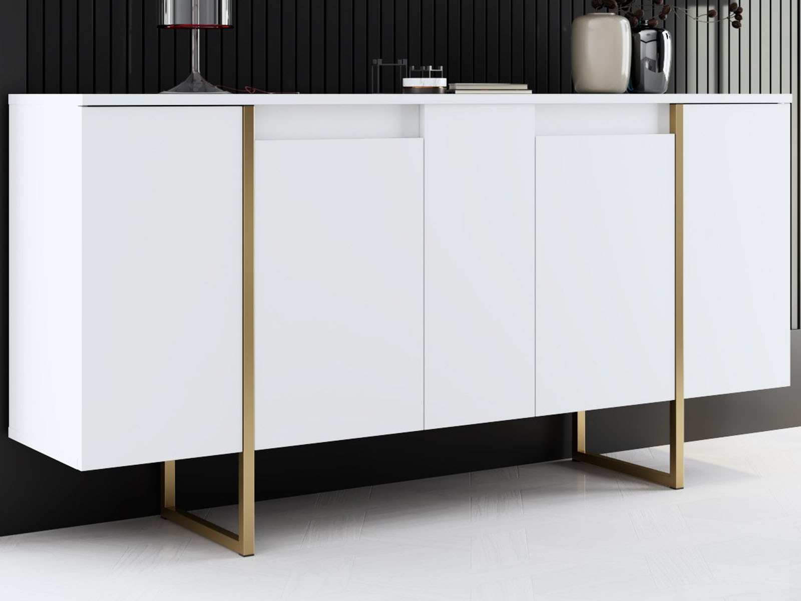 Dressoir LUXANA 4 deuren wit/goud