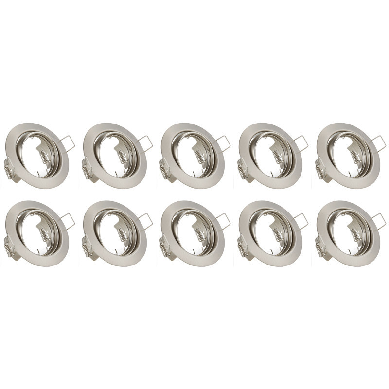 Spot Armatuur 10 Pack - Trion - GU10 Inbouwspot - Rond - Nikkel - Aluminium - Kantelbaar Ø83mm