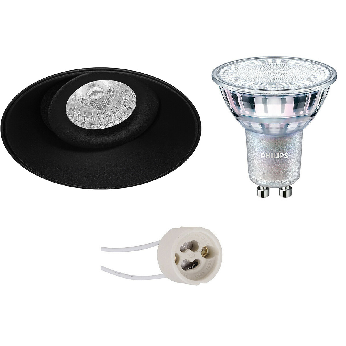 LED Spot Set - Pragmi Nivas Pro - GU10 Fitting - Inbouw Rond - Mat Zwart - Trimless - Kantelbaar - Ø150mm - Philips - MASTER 927 36D VLE - 3.7W - Warm Wit 2200K-2700K - DimTone Dimbaar