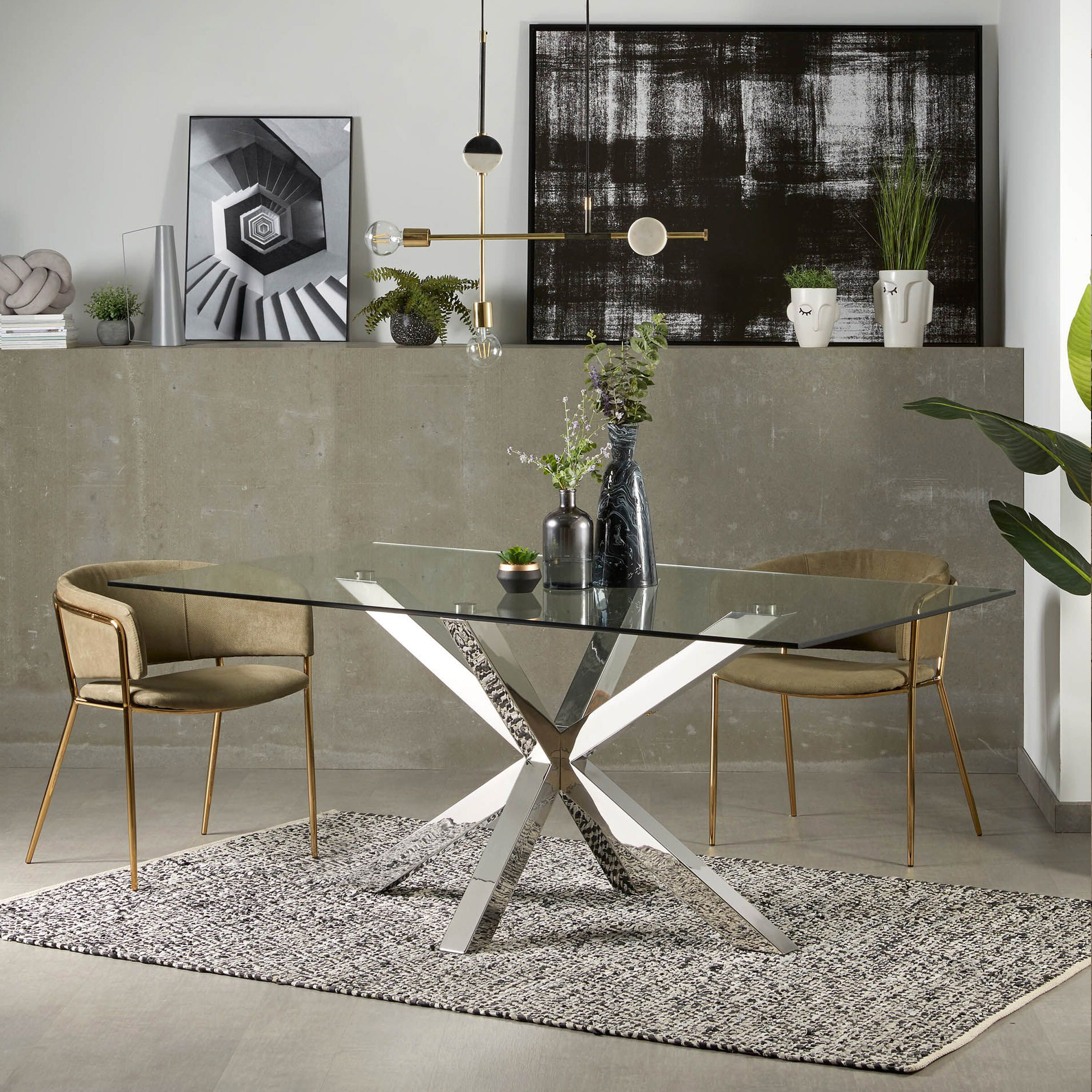 Kave Home Eettafel Argo - Chroom/Glas