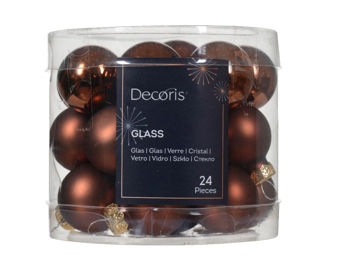 Decoris kerstballen set glas 24st espresso 2,5cm