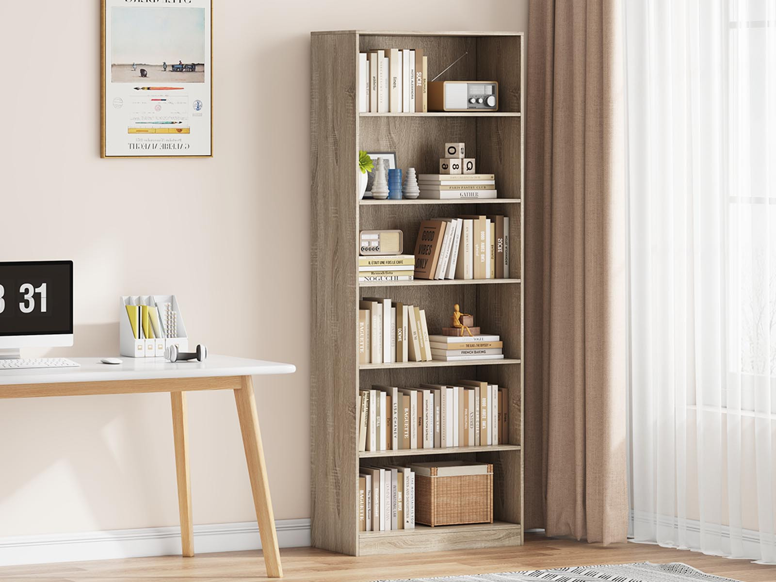 Bibliotheek ESPACITO 6 vakken sonoma (breedte: 72 cm)