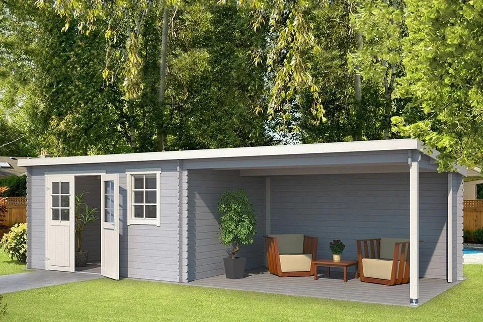 Outdoor Life Products | Tuinhuis met Overkapping Aida 760 x 275 | Gecoat | Platinum Grey-Wit