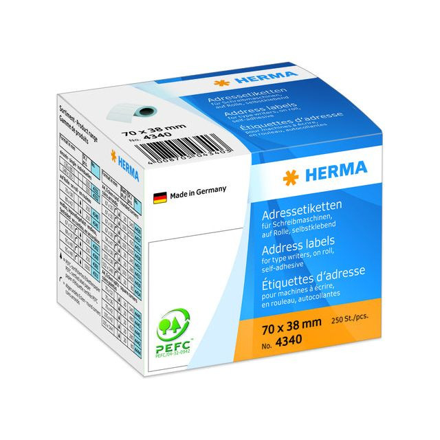 Etiket HERMA adres 4340 70x38mm op rol wit 250stuks