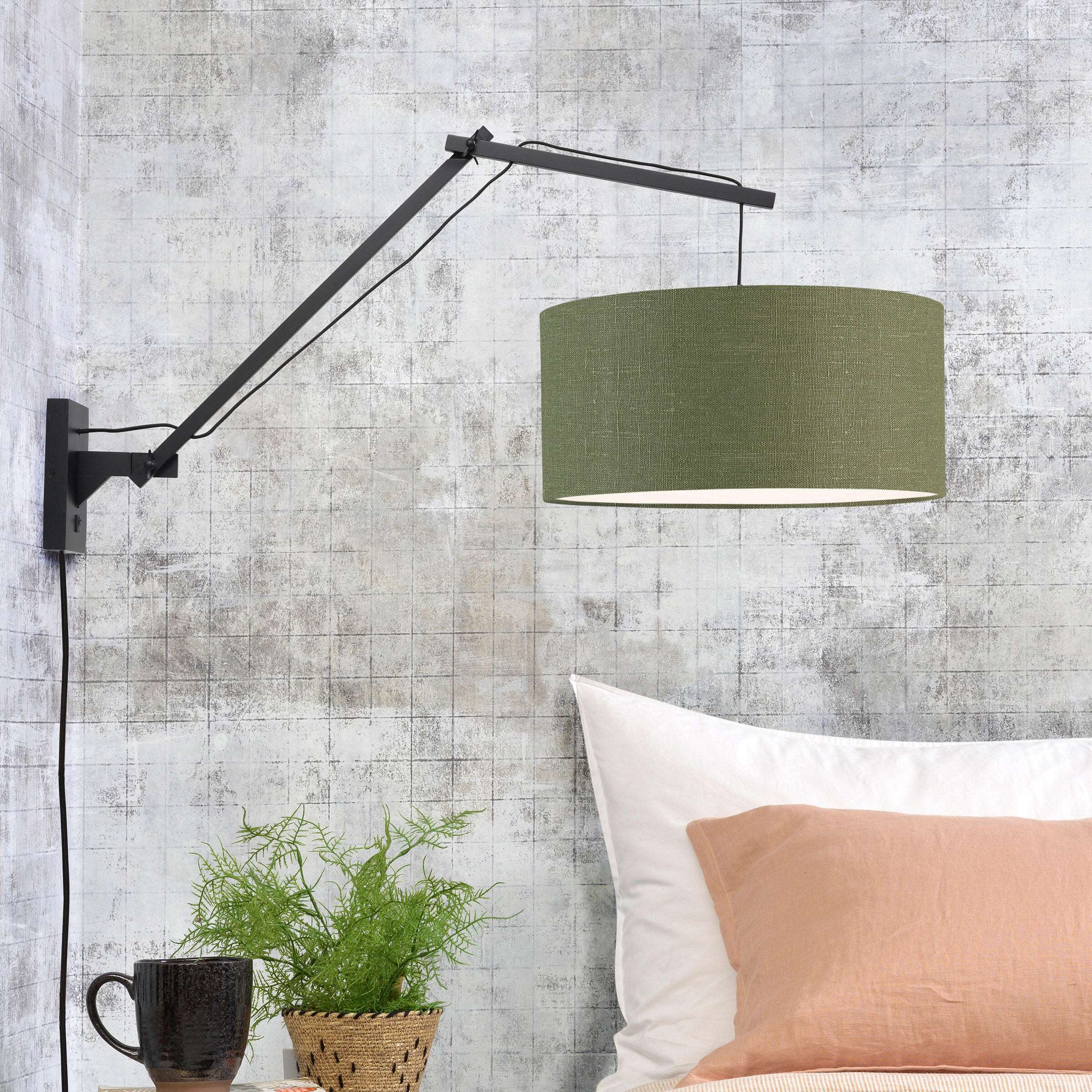 GOOD&MOJO Wandlamp Andes Zwart, Ø47cm, Bamboe en Eco linnen