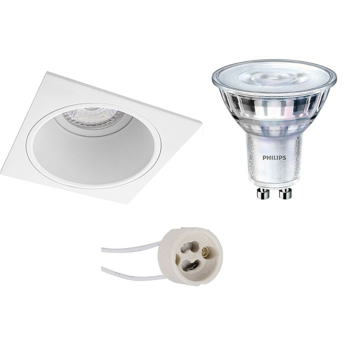 LED Spot Set - Pragmi Minko Pro - GU10 Fitting - Inbouw Vierkant - Mat Wit - Verdiept - 90mm - Philips - SceneSwitch 827 36D - 1.5W-5W - Warm Wit 2200K-2700K - Dimbaar