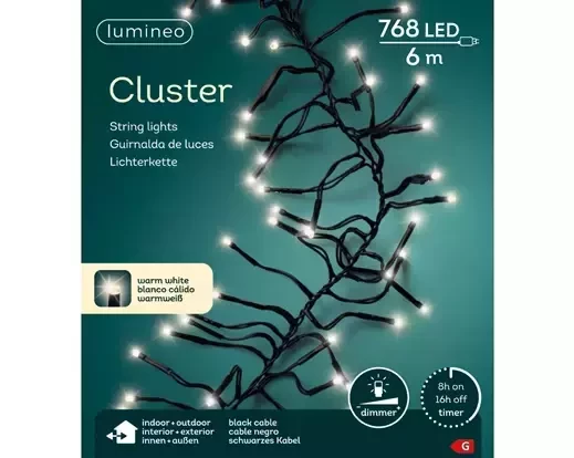 Lumineo led cluster zwarte kabel 6m 768led  warm wit