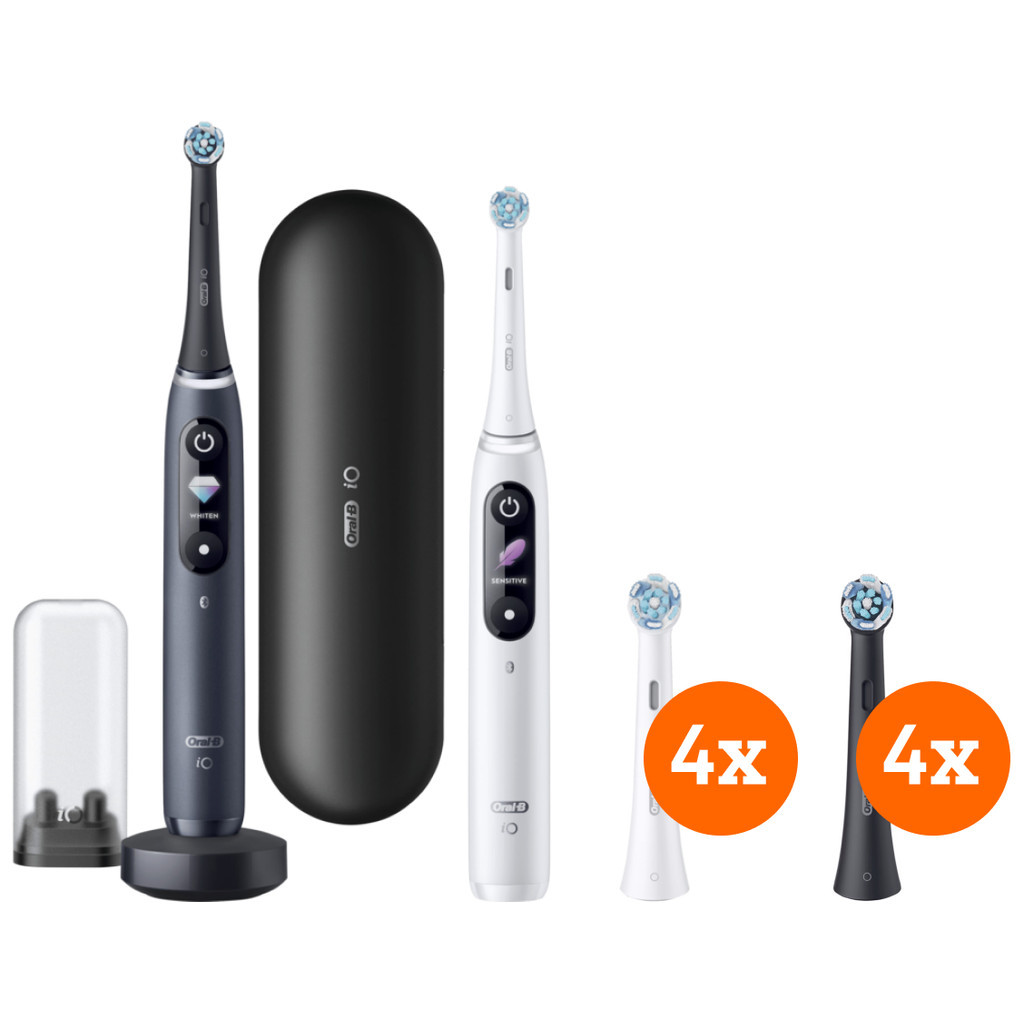 Oral-B iO - 8n Wit en Zwart Duo Pack + iO Ultimate Clean opzetborstels (8 stuks)