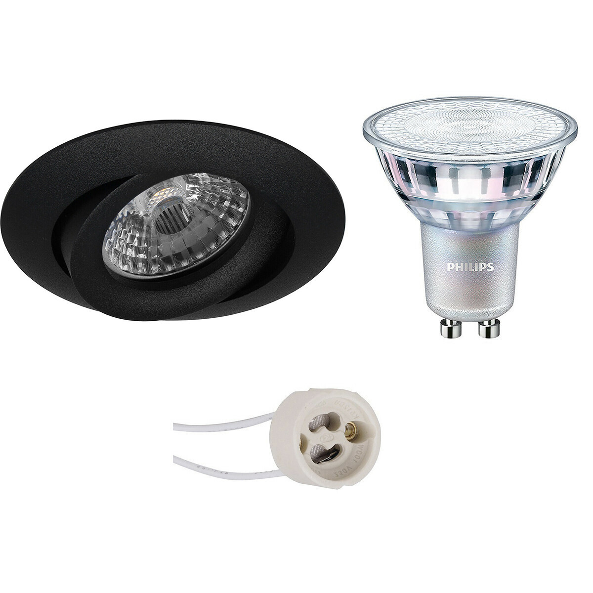 LED Spot Set - Pragmi Uranio Pro - GU10 Fitting - Inbouw Rond - Mat Zwart - Kantelbaar - Ø82mm - Philips - MASTER 927 36D VLE - 3.7W - Warm Wit 2200K-2700K - DimTone Dimbaar