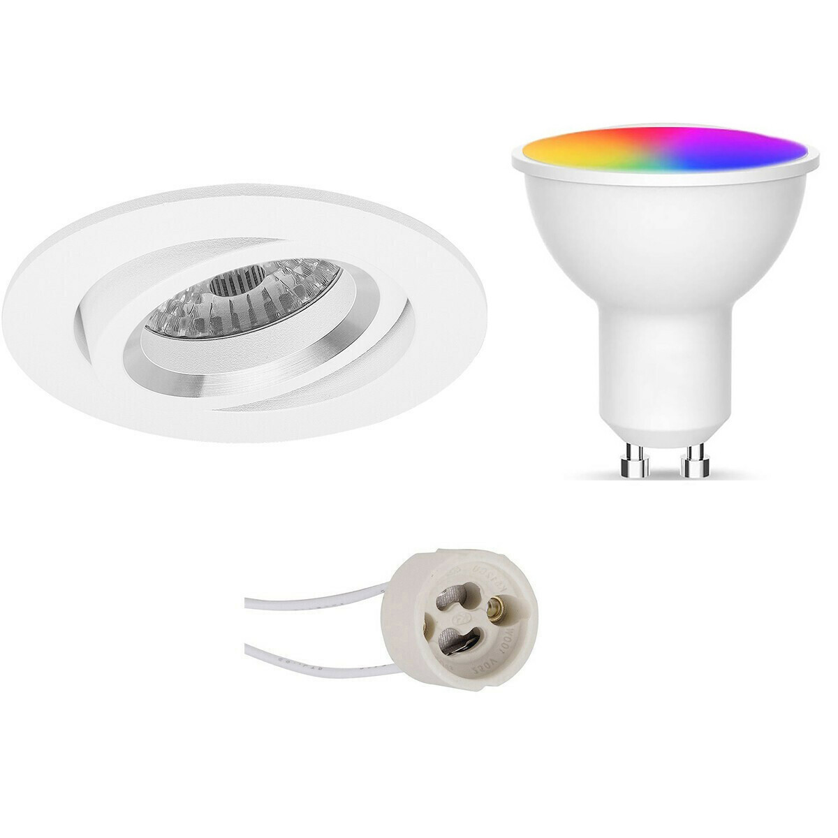 LED Spot Set GU10 - Facto - Smart LED - Wifi LED - Slimme LED - 5W - RGB+CCT - Aanpasbare Kleur - Dimbaar - Pragmi Aerony Pro - Inbouw Rond - Mat Wit - Kantelbaar - Ø82mm