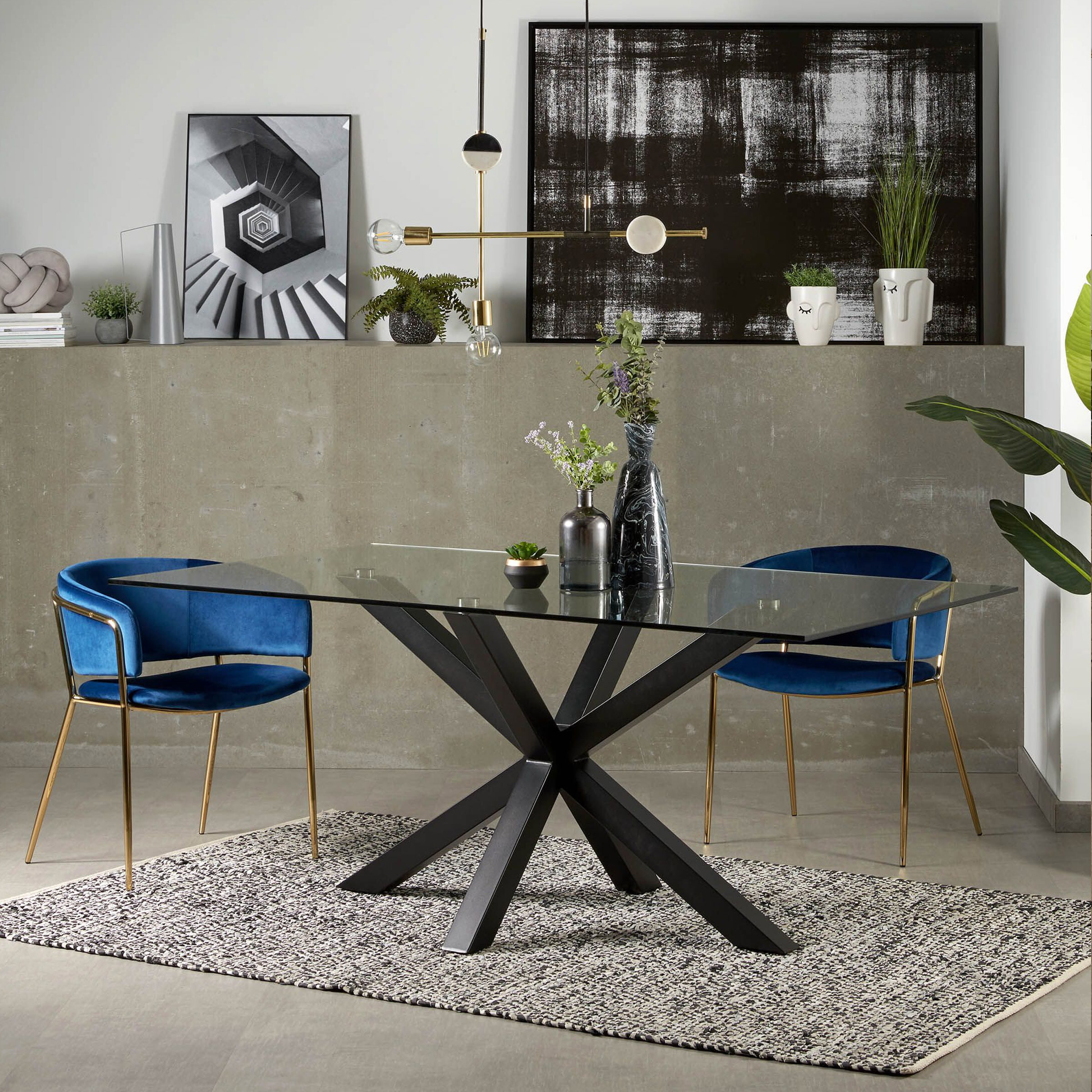 Kave Home Glazen Eettafel Argo Zwart/Glas - Transparant