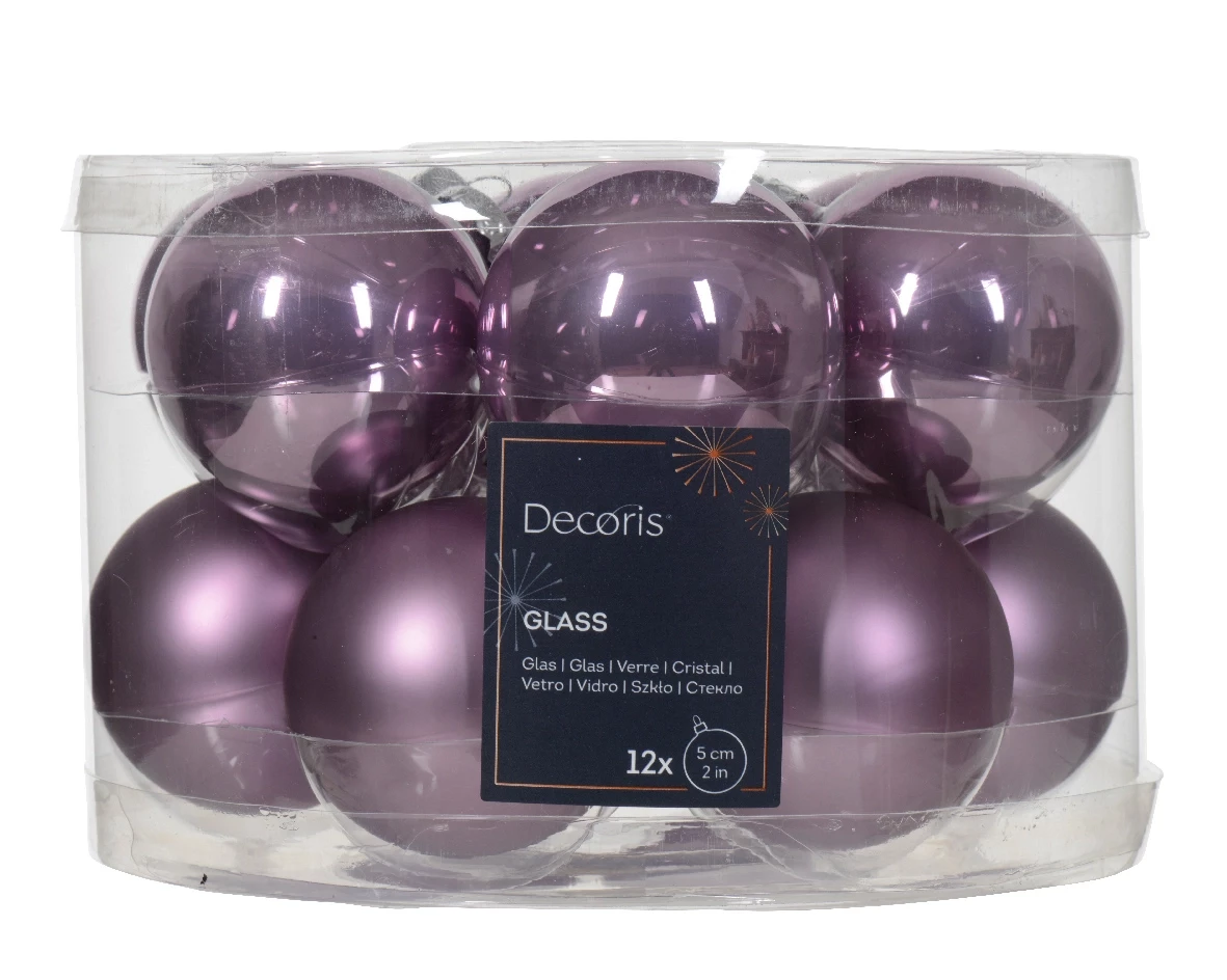 Decoris kerstballen glas 12st lila 5cm