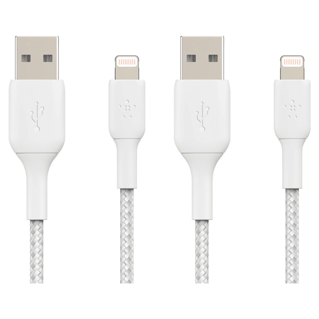 Belkin Usb A naar Lightning Kabel 1m Nylon Wit Duo Pack