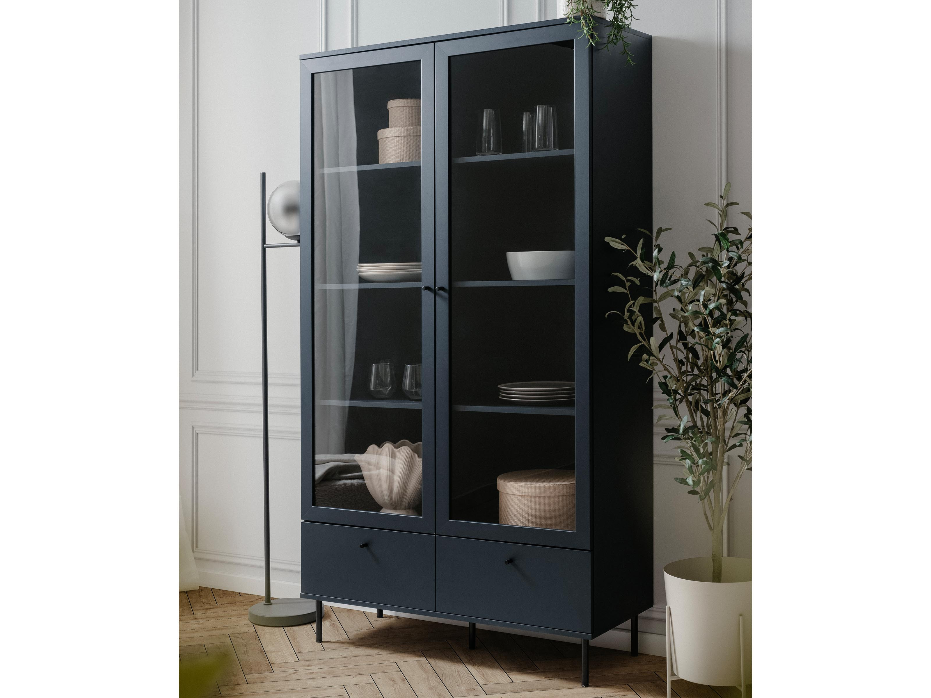 Vitrinekast CARACAL 2 deuren 2 lades navy blauw