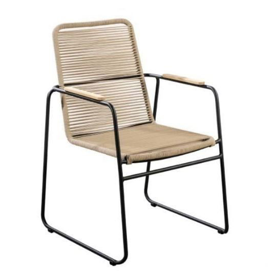 Wasabi stackable dining chair alu black/rope natural - Yoi