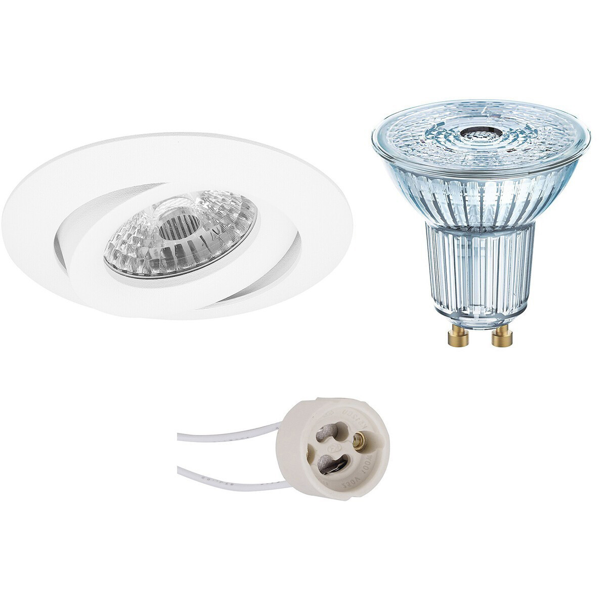 LED Spot Set - LEDVANCE Parathom PAR16 930 36D - Pragmi Uranio Pro - GU10 Fitting - Dimbaar - Inbouw Rond - Mat Wit - 5.5W - Warm Wit 3000K - Kantelbaar - Ø82mm