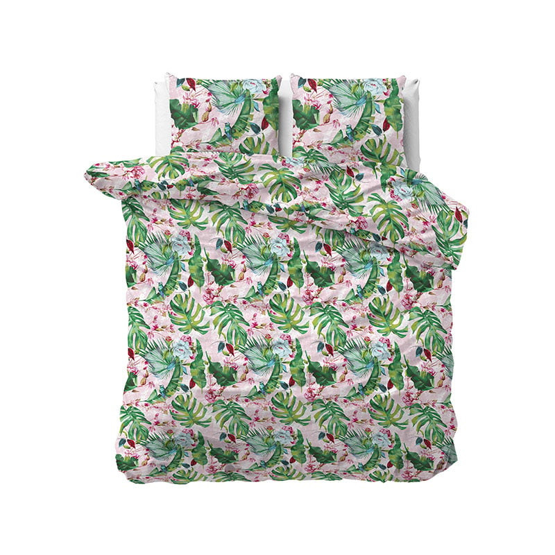 Dekbedovertrek Jolien Dekbedovertrek - Tweepersoons (200x220 cm) - Groen & Roze Polyester-katoen - Dessin: Natuur - Sleeptime Elegance -