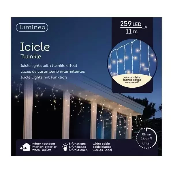 Lumineo icicle twinkle 259led 11m warm wit