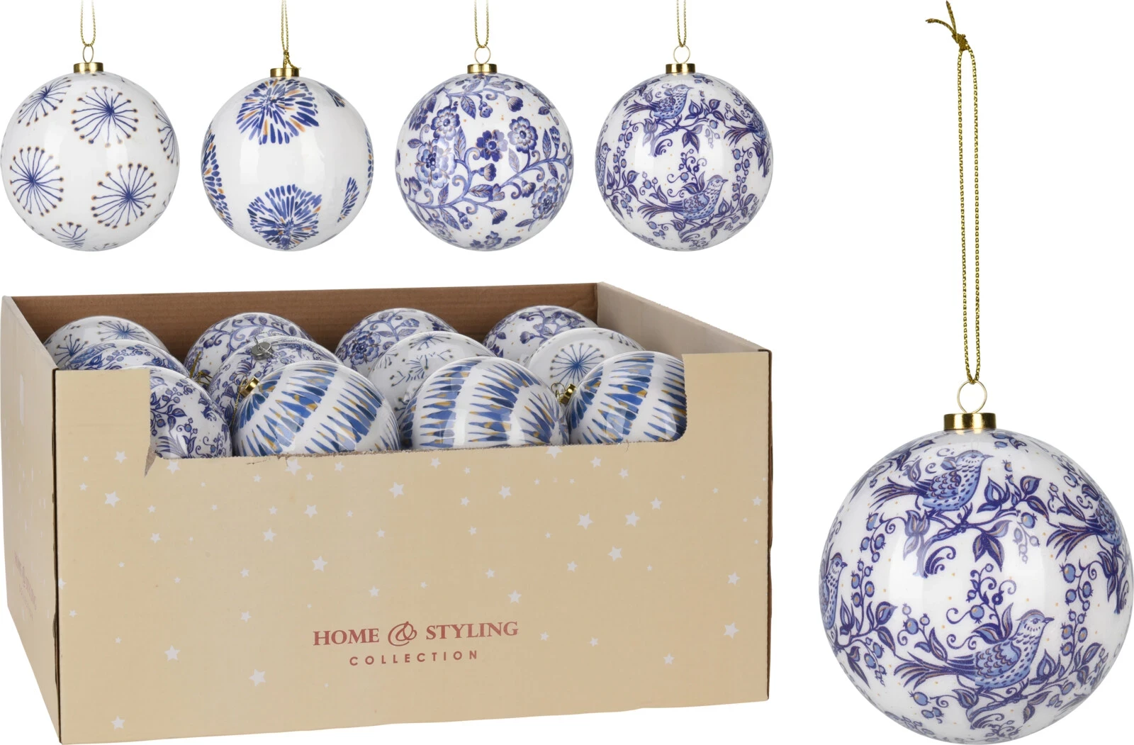 KERSTBAL 10CM DELFT BLUE 4ASS