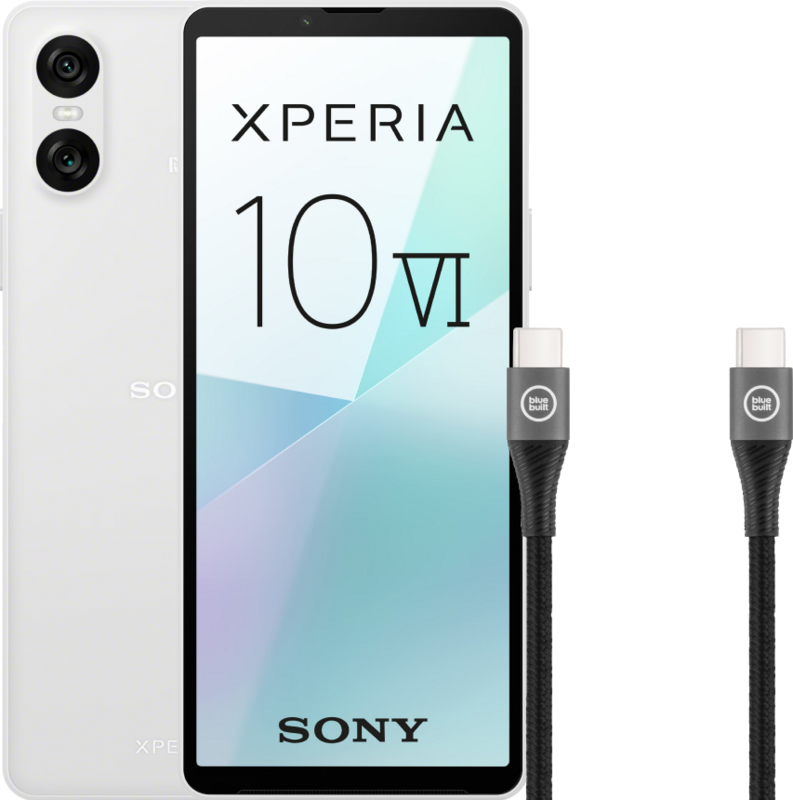 Sony Xperia 10 VI 128GB Wit 5G + BlueBuilt Usb C Kabel 1,5m Nylon Zwart