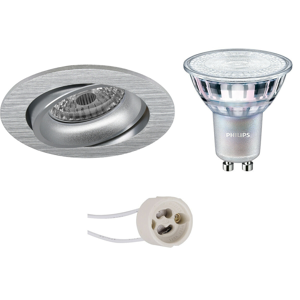 LED Spot Set - Pragmi Delton Pro - GU10 Fitting - Inbouw Rond - Mat Zilver - Kantelbaar - Ø82mm - Philips - MASTER 927 36D VLE - 3.7W - Warm Wit 2200K-2700K - DimTone Dimbaar