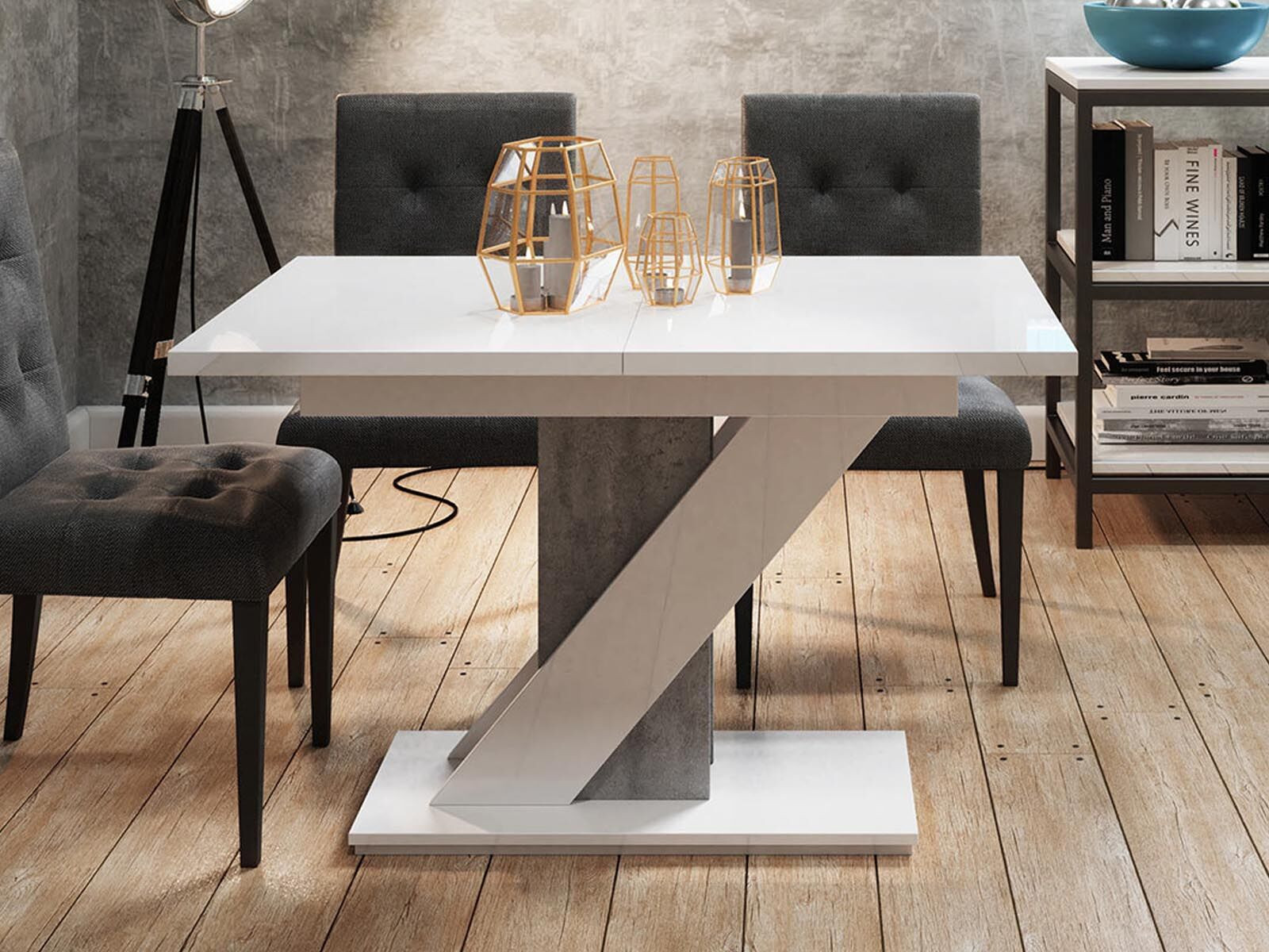 Verlengbare eettafel MAEVA 120>160 cm hoogglans wit/beton