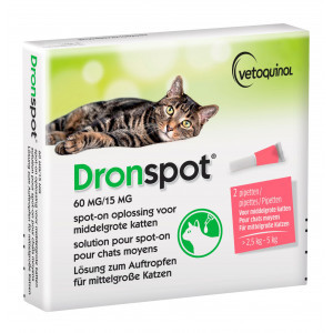 Dronspot 60 mg/15 mg Spot-on oplossing voor katten (2,5 - 5 kg) 3 x 2 pipetten