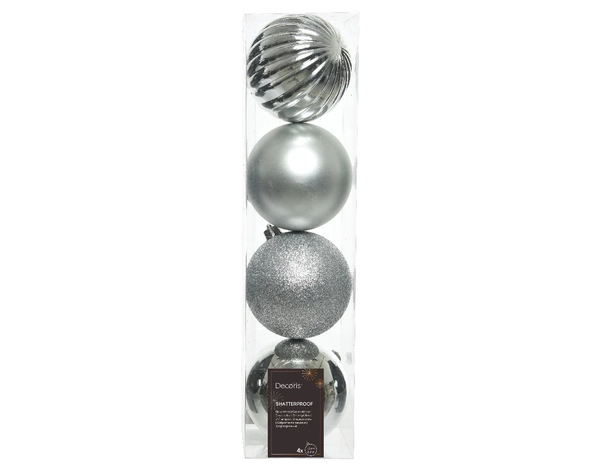 Decoris kerstballen set Plastic 4st Zilver 10cm