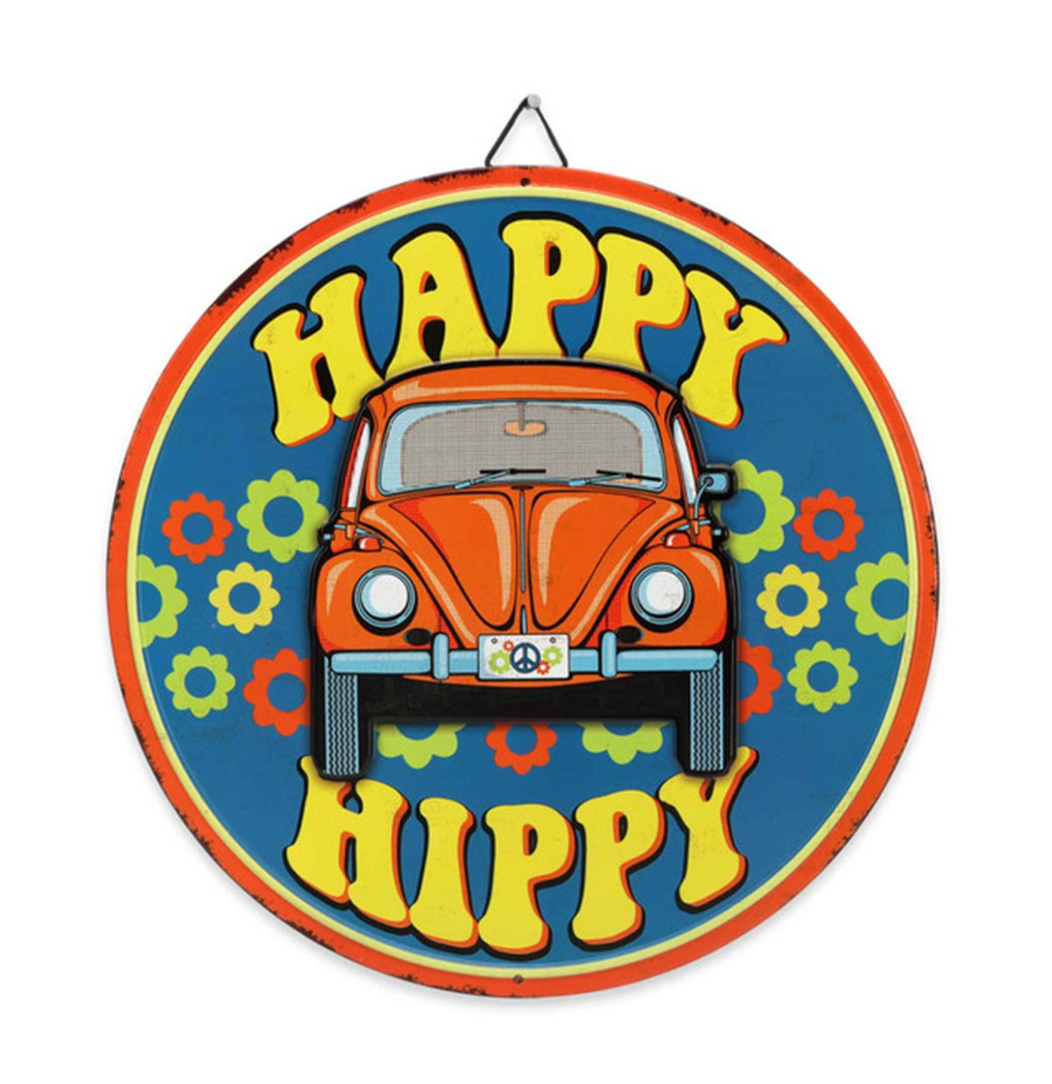 Volkswagen Beetle Happy Hippy Metalen Bord - Ø31cm