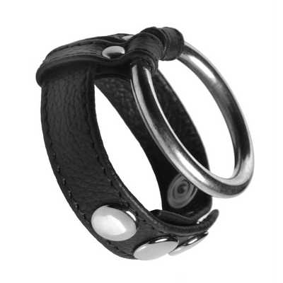 XR Brands Leather and Steel - Cock and Ball Ring