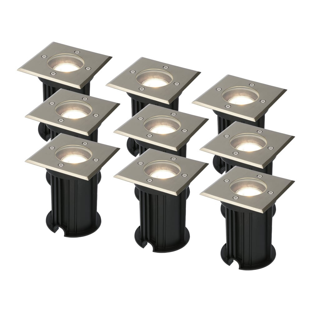 HOFTRONIC™ 9x Ramsay dimbare LED grondspot - Vierkant- RVS - 4000K neutraal wit - 5 Watt - IP67 straal waterdicht - 3 jaar garantie