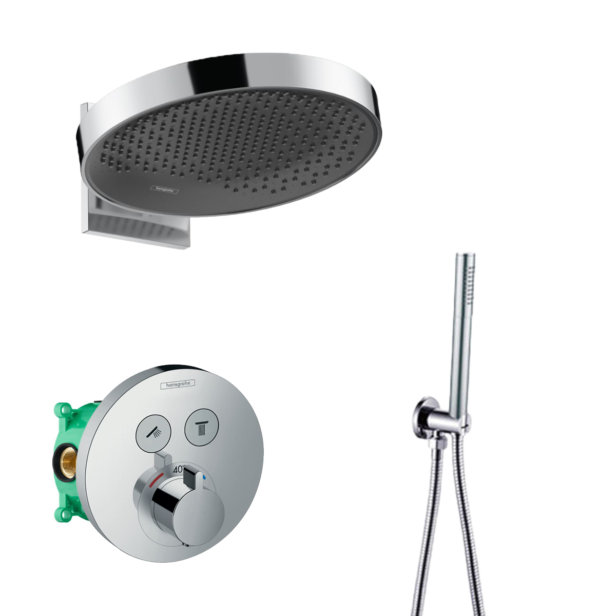 Hansgrohe Rainfinity inbouw regendouche met thermostaatkraan Shower Select en Saniclear handdouche chroom