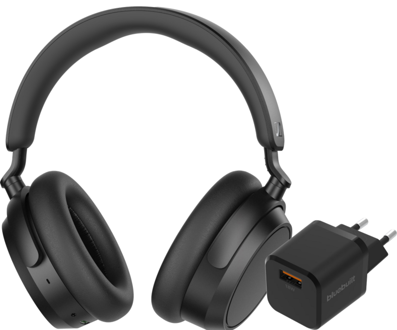 Sennheiser Accentum Plus Zwart + BlueBuilt Quick Charge Oplader met Usb A Poort 18W Zwart