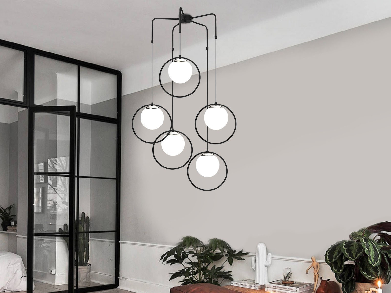 Hanglamp MORNINGTON 5 lampen zwart