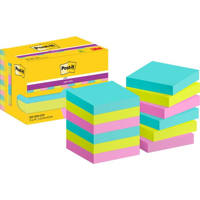 Post-It Super Sticky Notes Cosmic, 90 vel, ft 47,6 x 47,6 mm, pak van 12 blokken