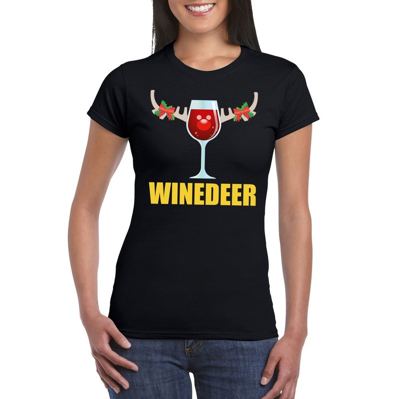 Foute Kerst t-shirt Winedeer zwart voor dames