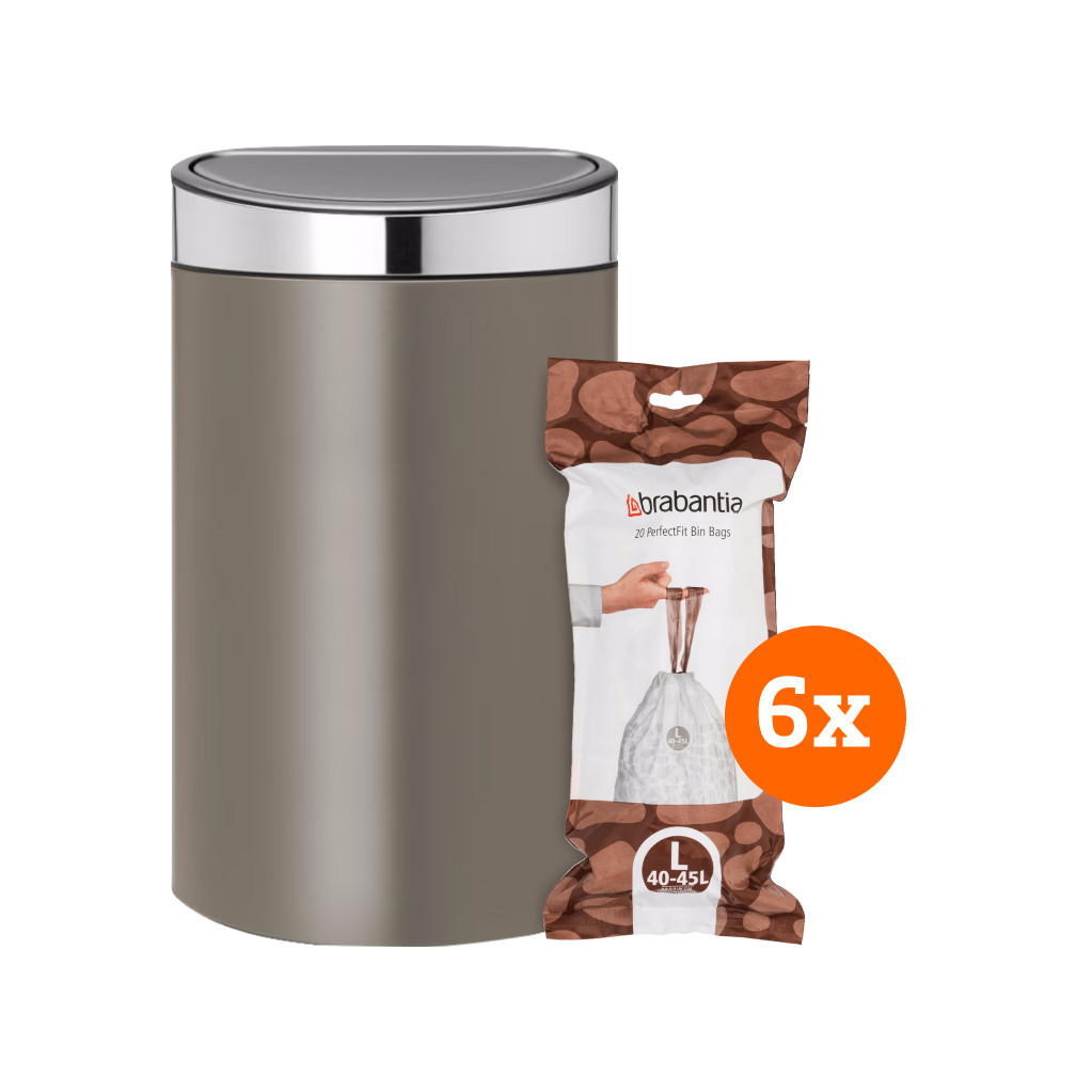 Brabantia Touch Bin 40 Liter Platinum + Vuilniszakken (120 stuks)