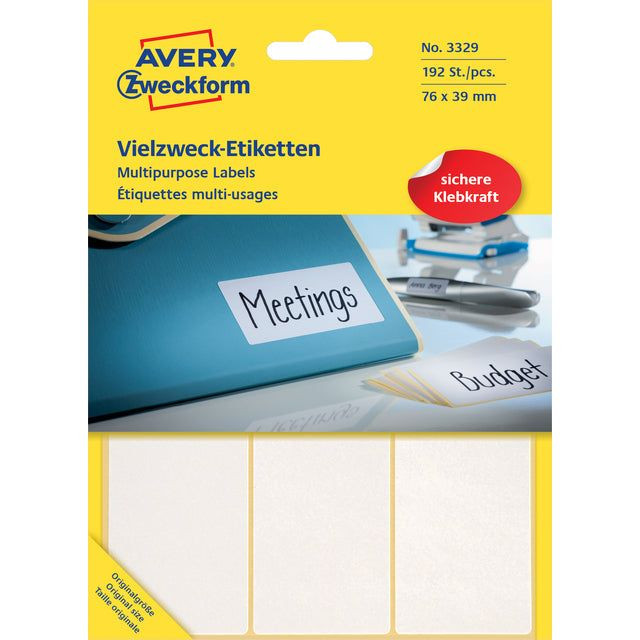 Etiket Avery Zweckform 3329 76x39mm wit 192stuks